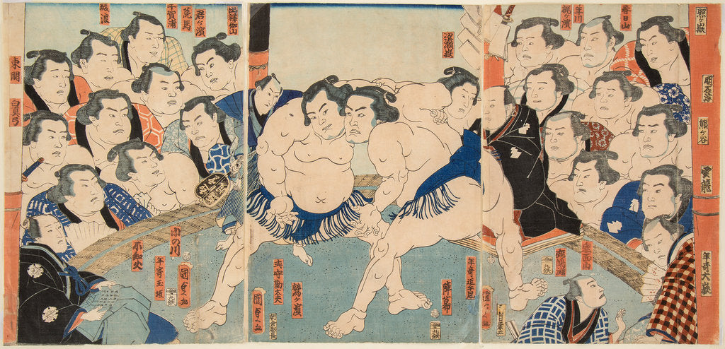 Detail of Wrestling match Wahigayama vs Jimmaru, 1861 by Anonymous