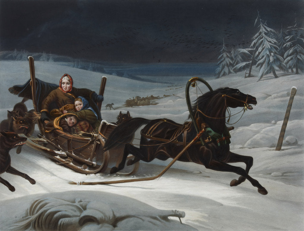 Detail of Sleigh of a Russian family pursued by wolves, 1830s by Anonymous