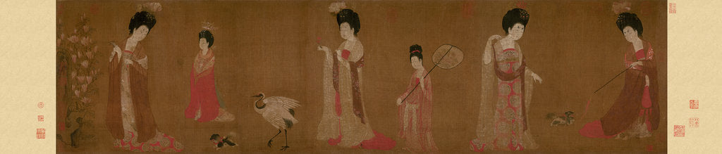 Detail of Court Ladies Wearing Flowered Headdresses, 8th century by Anonymous