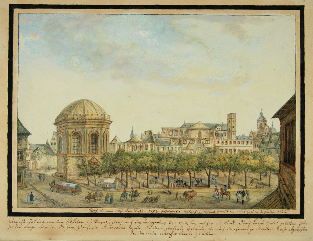 Detail of The little court in Mainz with the Sebastian chapel and the ruin of the Jesuit Church, 1824 by Anonymous