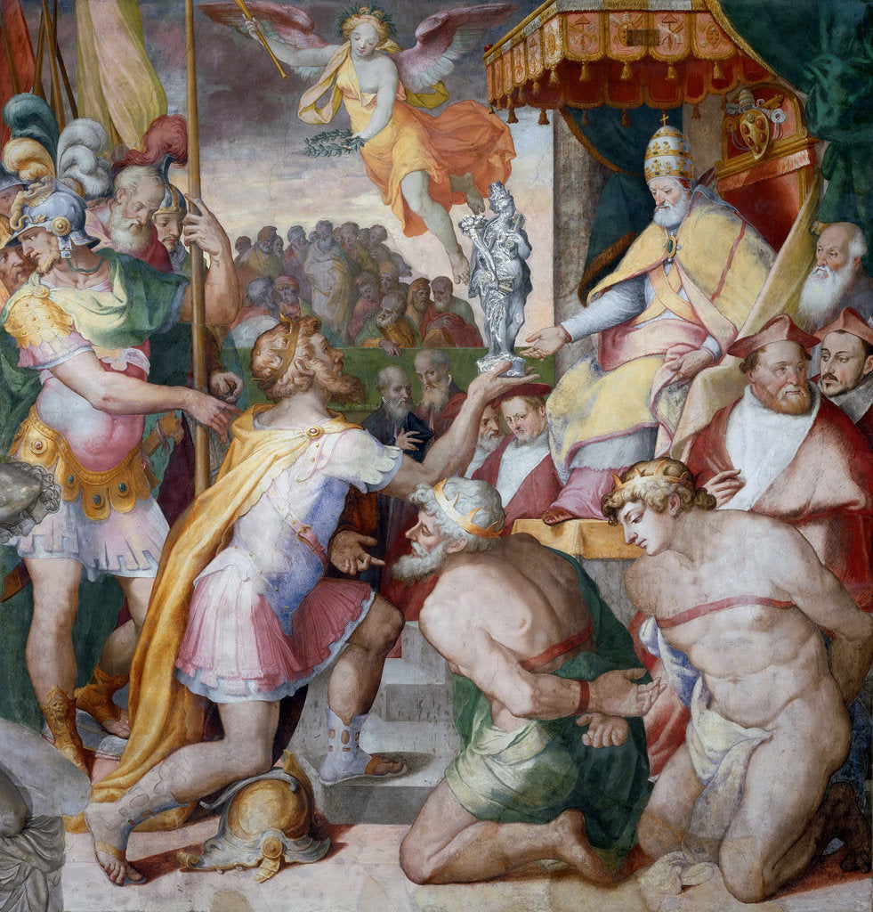 Detail of Emperor Otto I brings the Church treasury to Pope John XII. back, ca 1563 by Anonymous