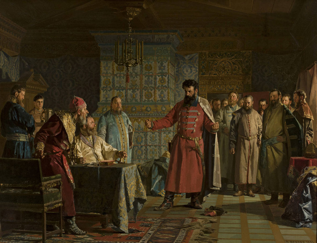 Detail of Zakhary Lyapunovs quarrel with the Tsar Vasili Shuisky at Kremlin, 1886 by Anonymous