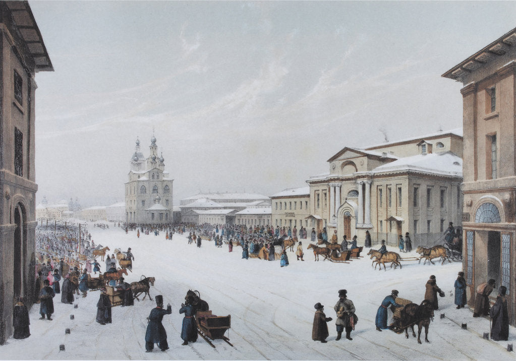 Detail of Okhotny Ryad Street (Hunting Row) and the Assembly of the Nobility House in Moscow, 1840s by Anonymous