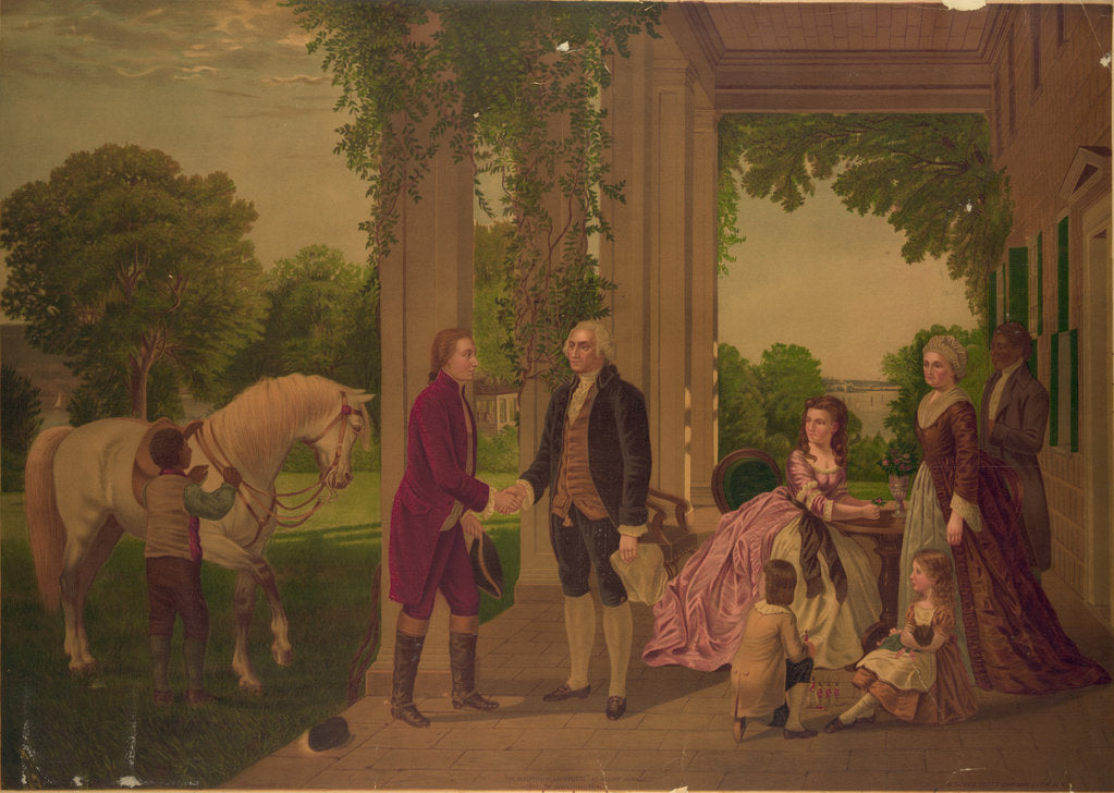 Detail of George Washington welcoming Marquis de Lafayette to his home at Mount Vernon, ca 1873-1875 by Anonymous