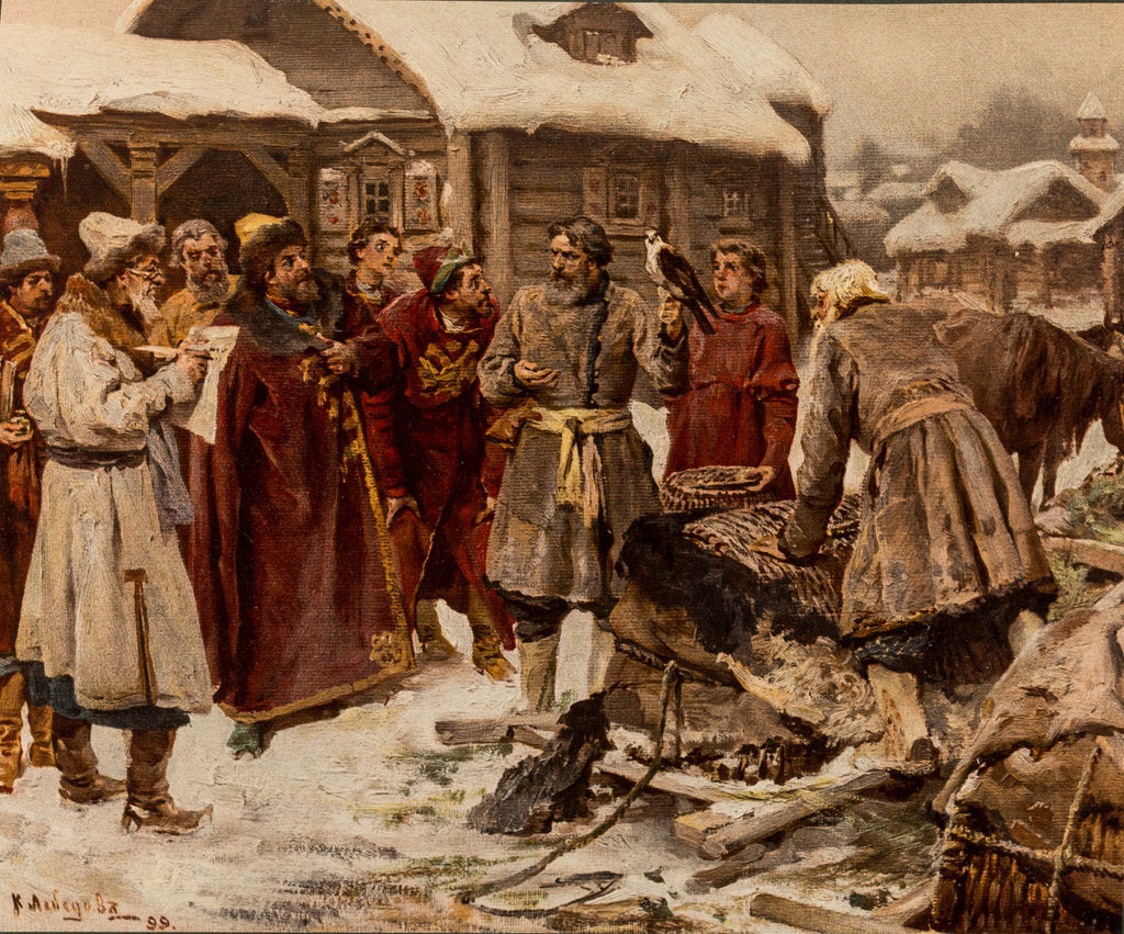 Detail of Falconers at the Amusement court of Moscow in the 17th Century, 1902 by Anonymous