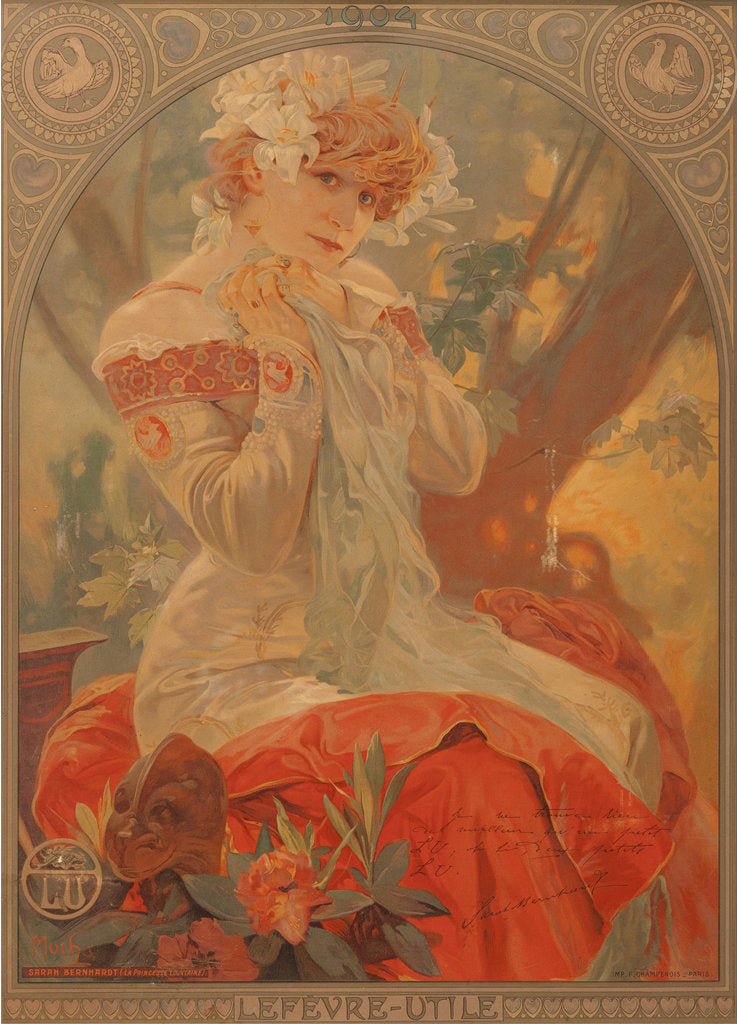 Detail of Poster for Lefèvre-Utile. Sarah Bernhardt in the role of Melissinde in La Princesse Lointaine by E by Anonymous