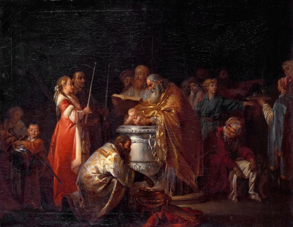 Detail of Infant Baptism in Russia, 1765 by Anonymous