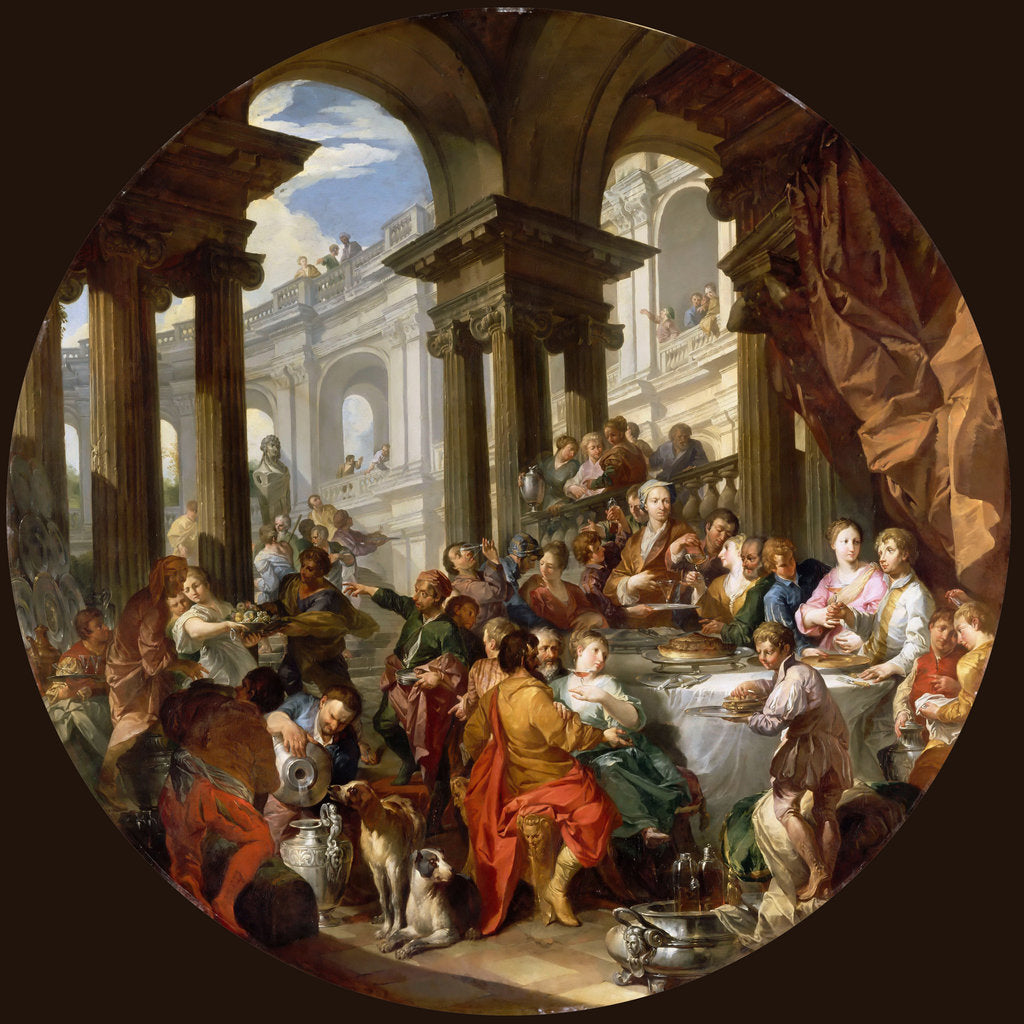 Detail of Banquet under a portico of ionic order, ca 1720 by Anonymous
