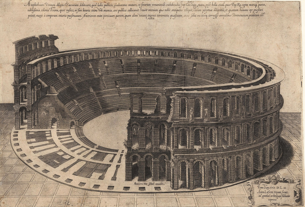 Detail of The Amphitheatre in Verona (series Speculum Magnificentiae Romanae), 1560 by Anonymous