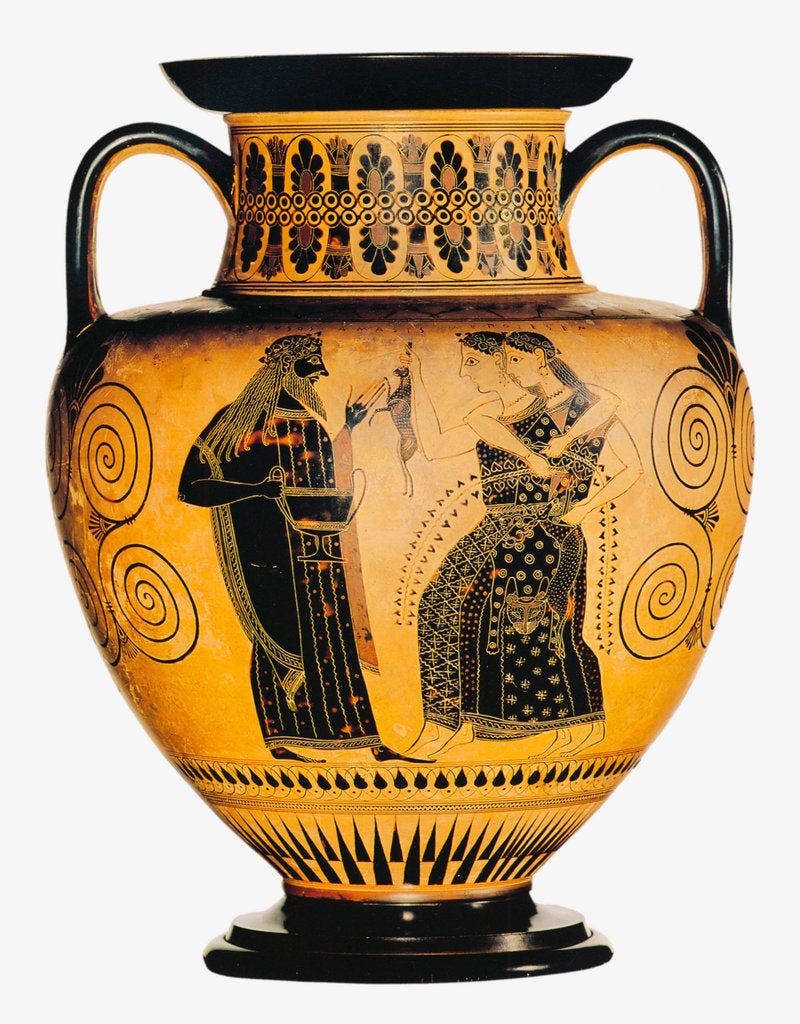 Detail of Dionysus and two Maenads. Attic black-figured amphora, ca 550-530 BC by Anonymous