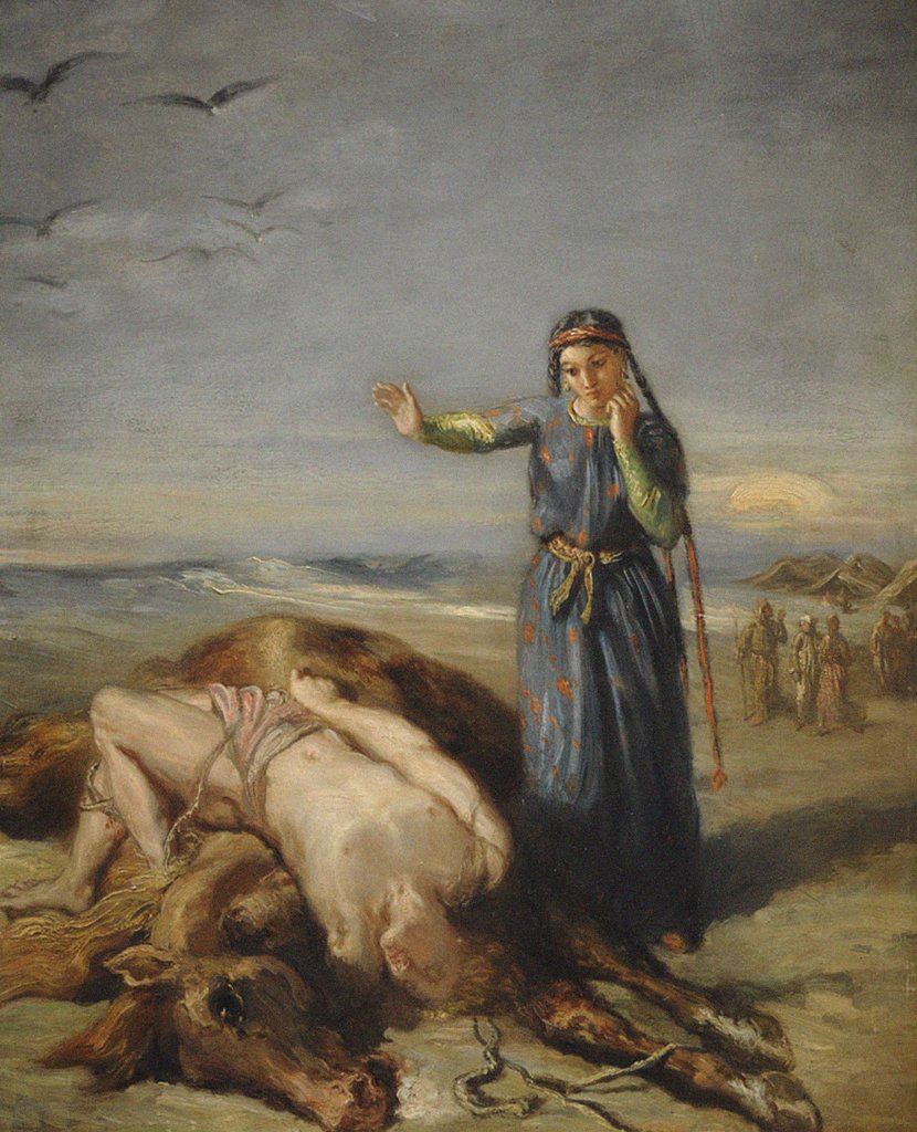 Detail of A young Cossack girl finds Mazeppa in a faint on the corpse of the horse, 1851 by Anonymous