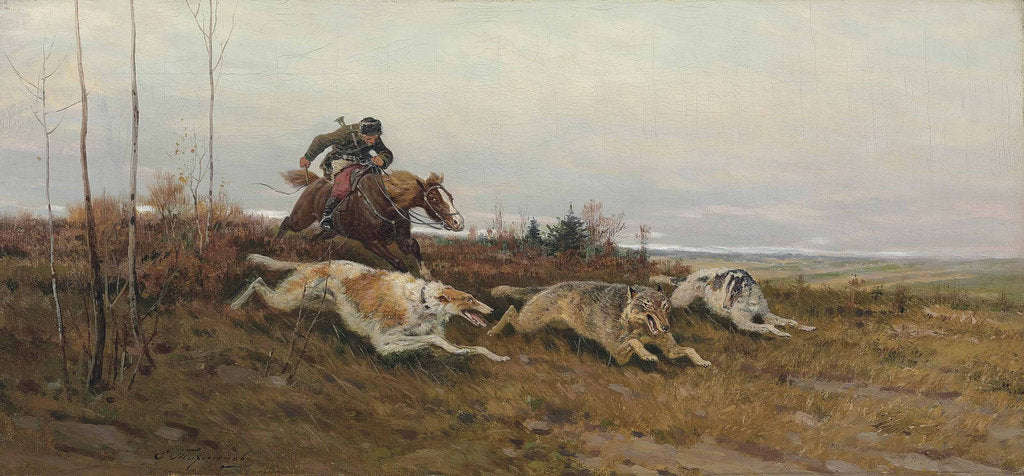 Detail of Wolf hunting with borzois by Anonymous