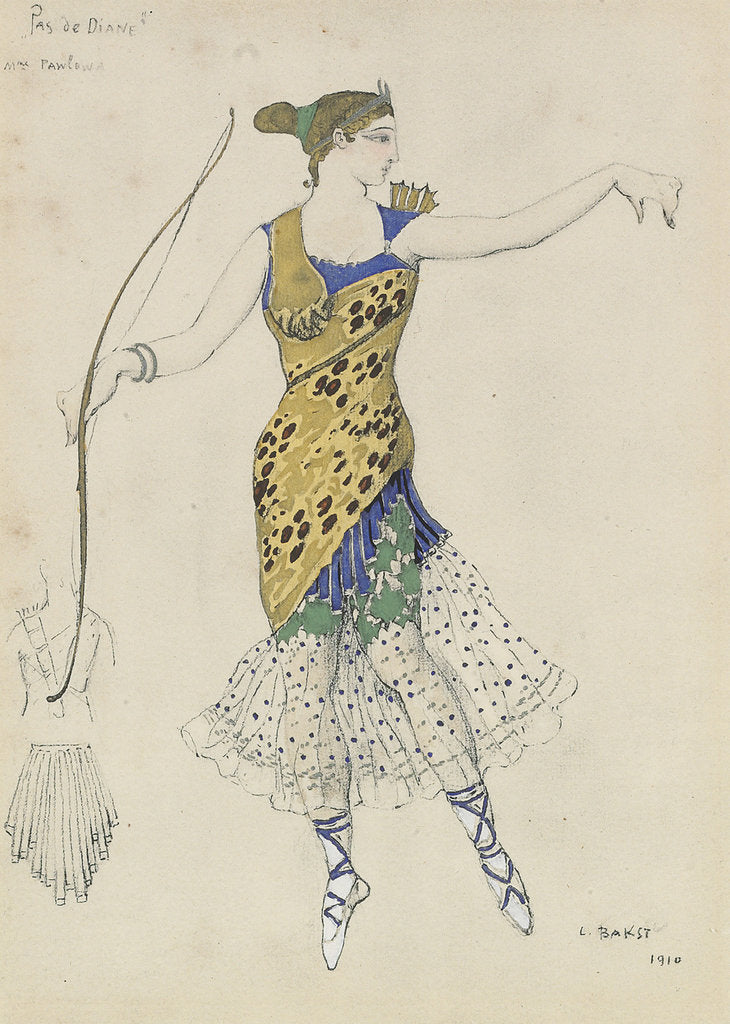 Detail of Costume design for the ballet Diane et Actéon Pas de deux (Pas de Diane) , 1910 by Anonymous