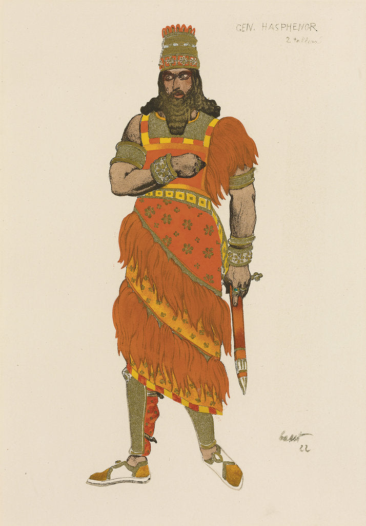 Detail of General Hasphénor. Costume design for the play Judith by Henri Bernstein in the Théâtre du Gymnase by Anonymous