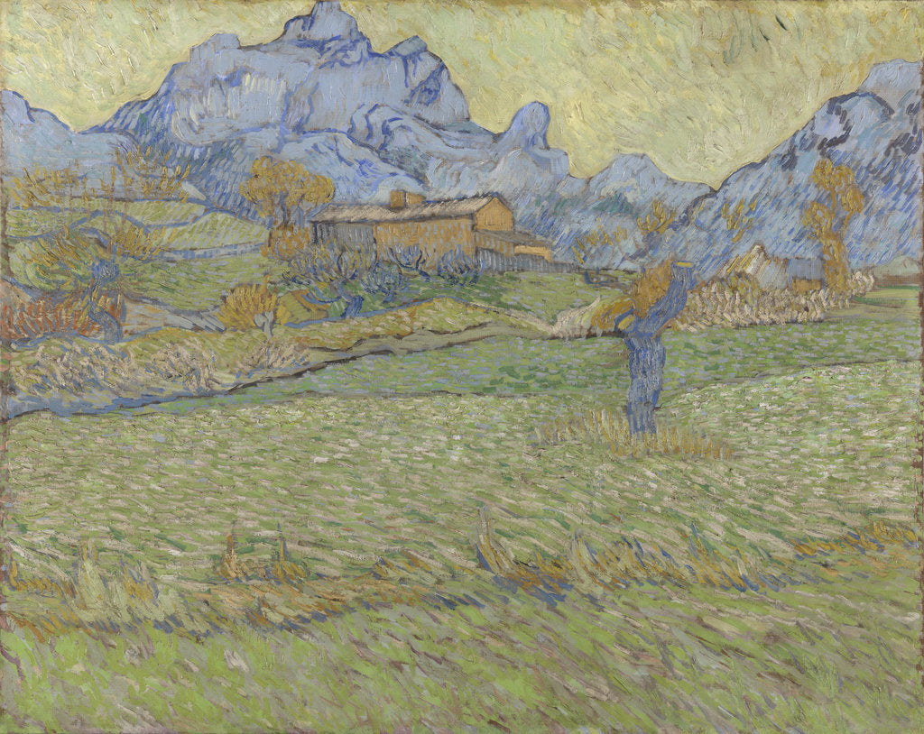 Detail of Wheat fields in a mountainous landscape, 1889 by Anonymous