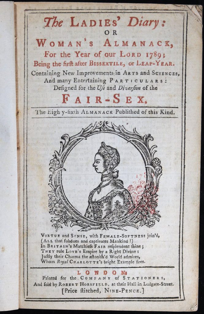 Detail of Cover of The Ladies Diary or the Womans Almanack, London, 1789 by Anonymous