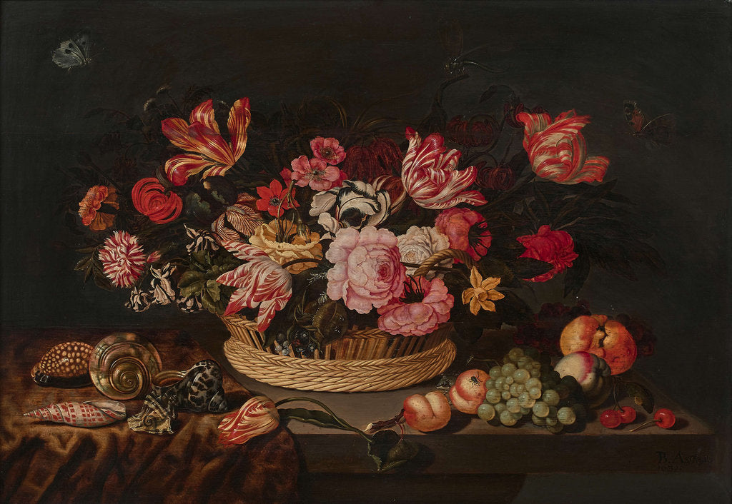 Detail of Basket of flowers and shells, 1639 by Anonymous