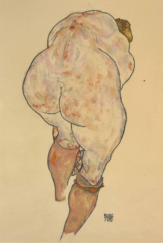Detail of Female Nude Pulling up Stockings, Back View, 1918 by Anonymous