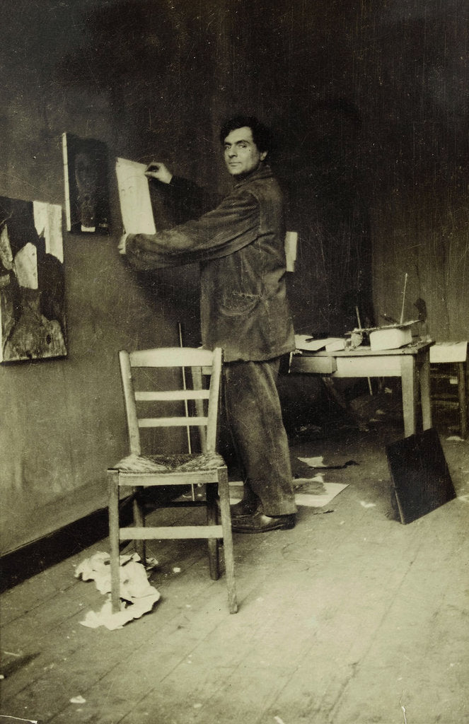 Detail of Amedeo Modigliani in his studio, c. 1915 by Anonymous