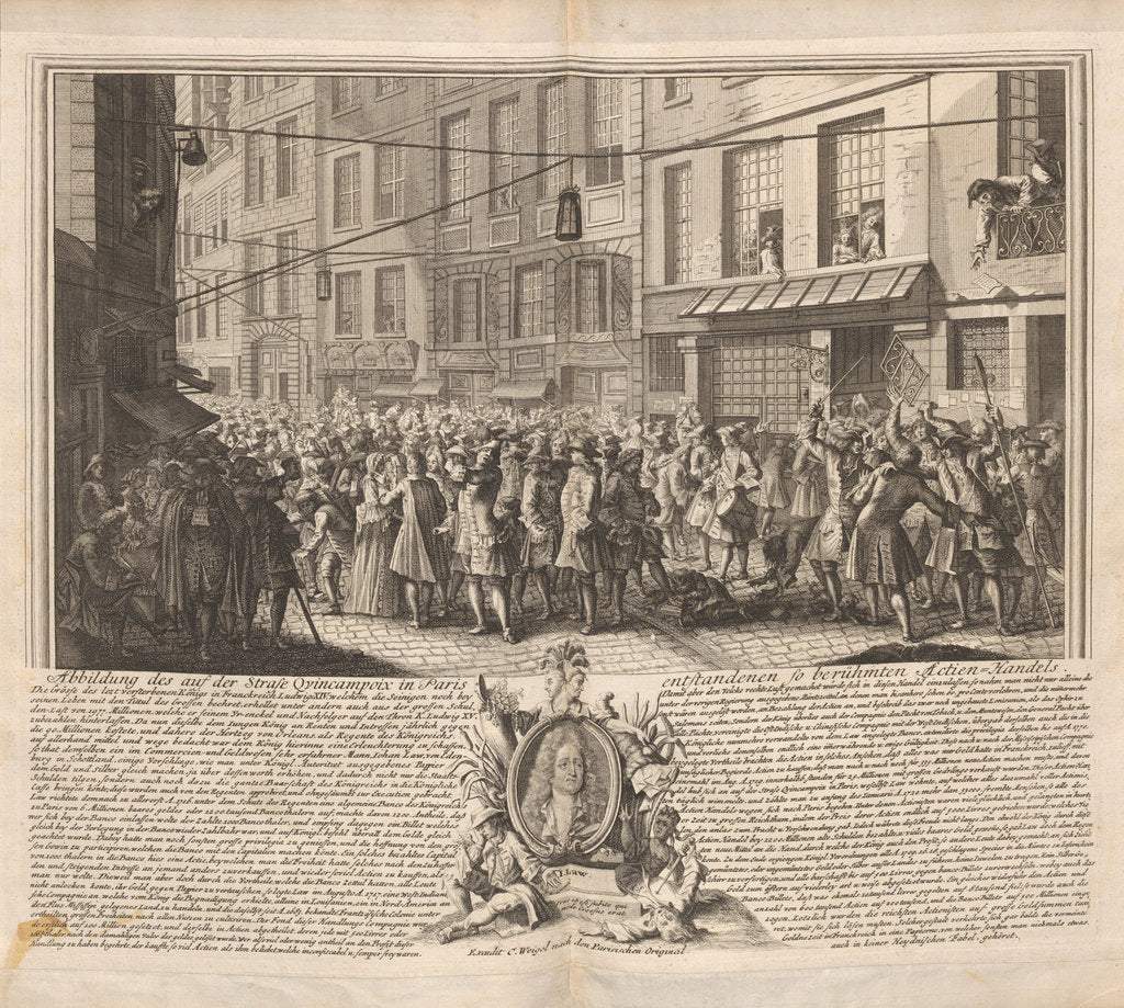 Detail of The true picture of the wind-trade on the Rue Quincampoix, Paris, ca 1720 by Anonymous