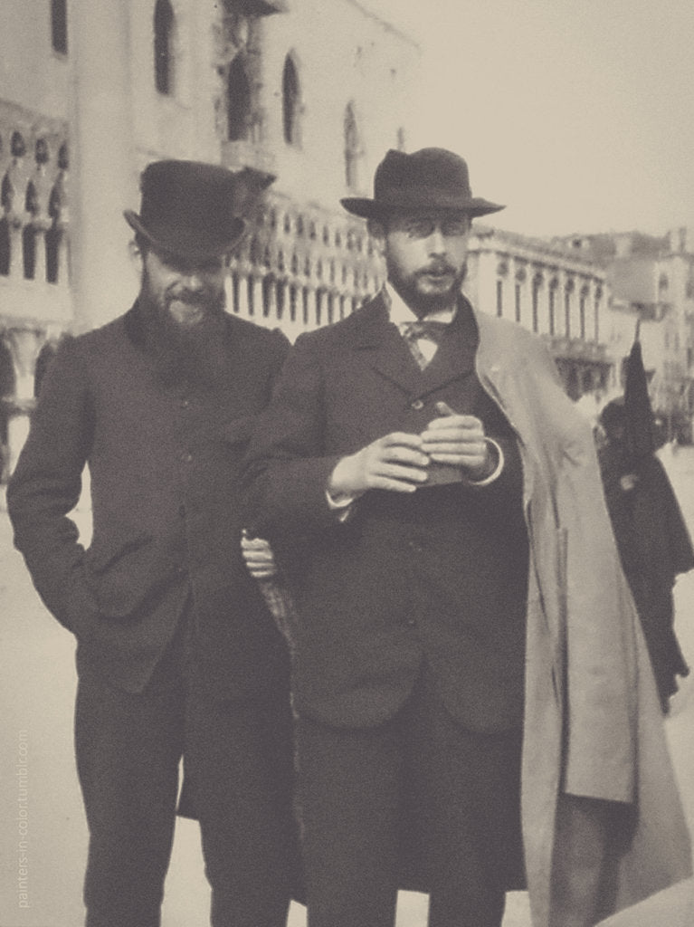 Detail of Pierre Bonnard (holding his Kodak box camera) with Ker-Xavier Roussel in Venice, 1899 by Pierre Bonnard