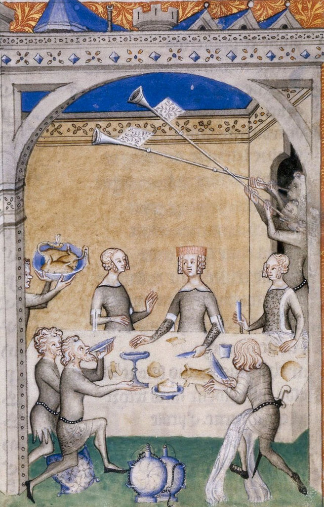Detail of Miniature from Le Remède de Fortune by Guillaume de Machaut. Feast scene, 1355-1360 by Anonymous