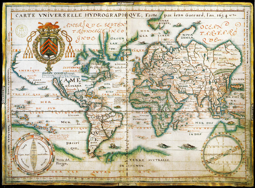 Detail of Nautical world map. (Australia is suggested but still unknown territory and, California is shown as by Anonymous