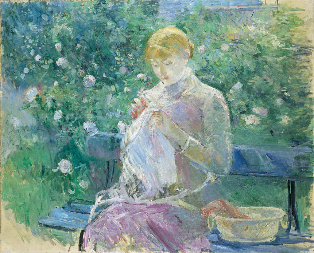 Detail of Pasie cousant dans le jardin de Bougival, 1881 by Anonymous