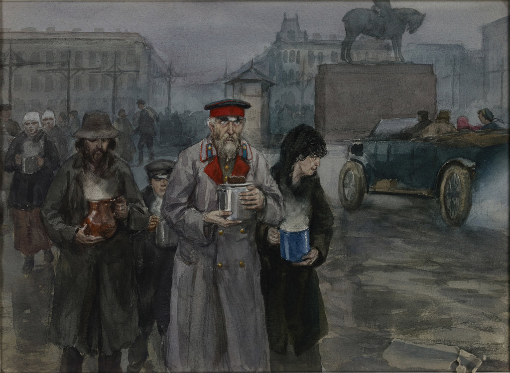 Detail of Hungry years in Petrograd. Return from a communal soup kitchen, 1919 by Anonymous