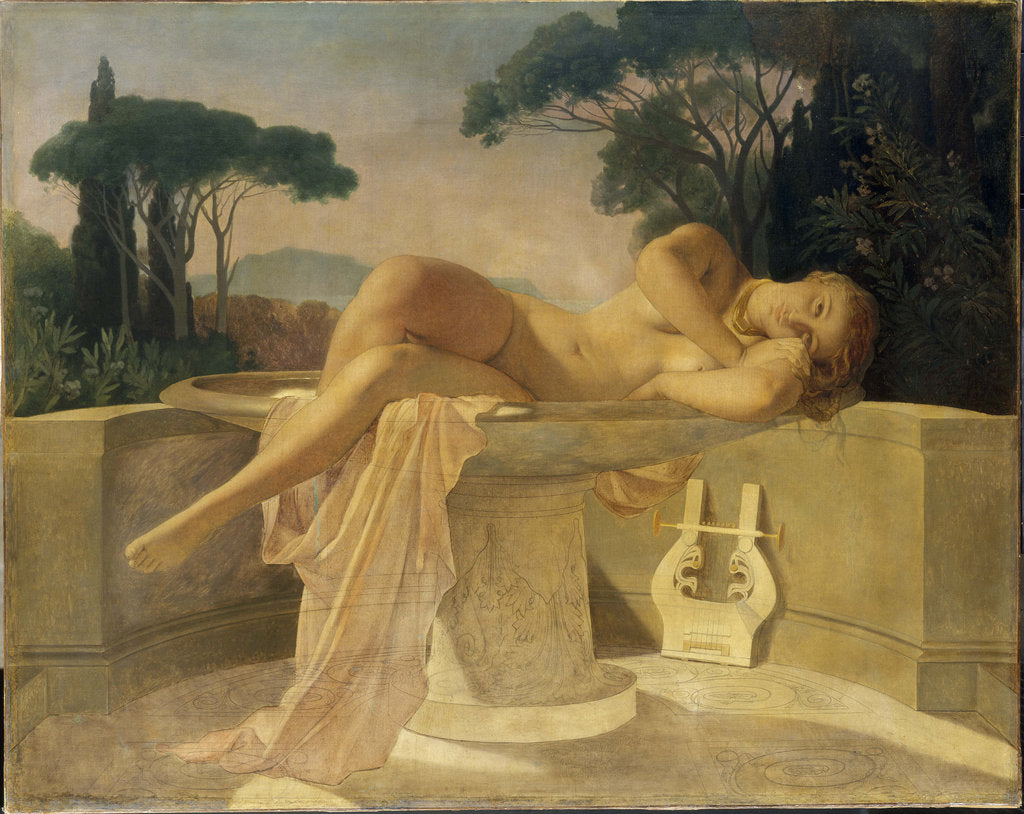 Detail of Young girl at a Pompeian fountain, ca 1844 by Anonymous