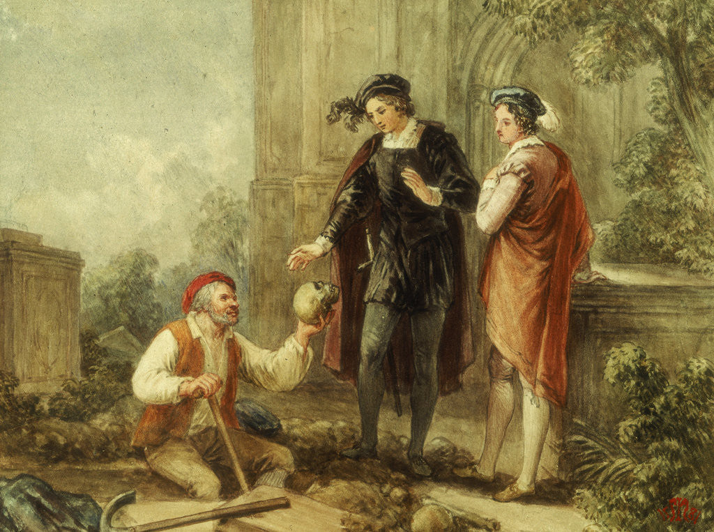 Detail of Hamlet, Act V, Sc. i, Churchyard, Hamlet, Horatio and Clown by John Massey Wright