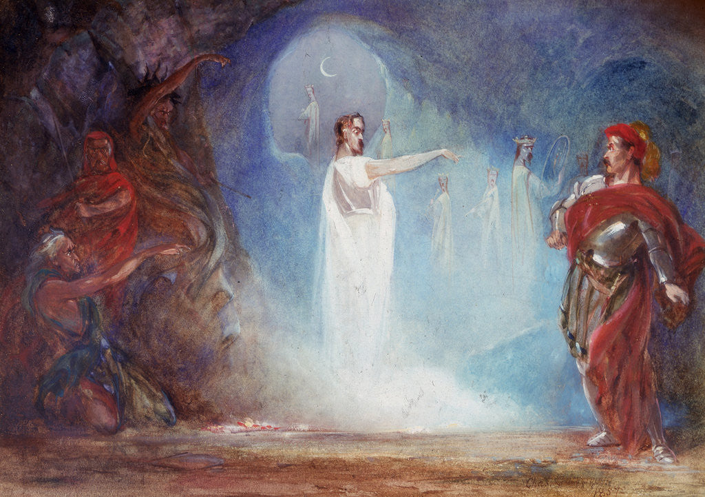 Detail of Macbeth, Act IV, Sc. i, Banquo's Ghost. by Charles Cattermole