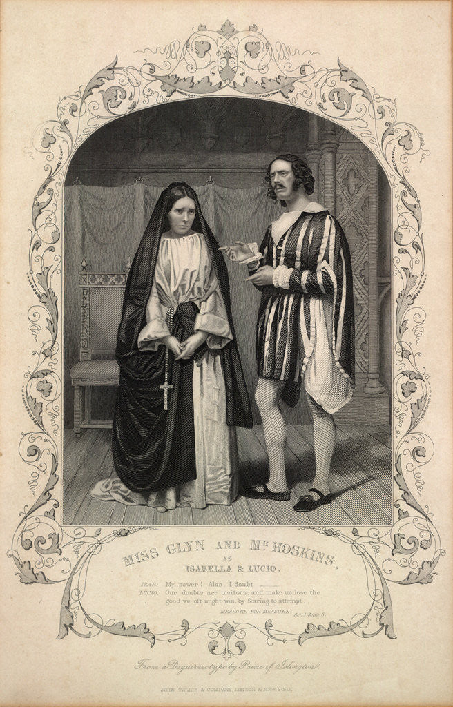 Detail of Miss Glyn and Mr Hoskins as Isabella and Lucio by Anonymous