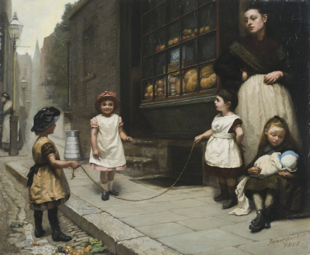 Detail of Streetscene with children skipping by Janet Archer