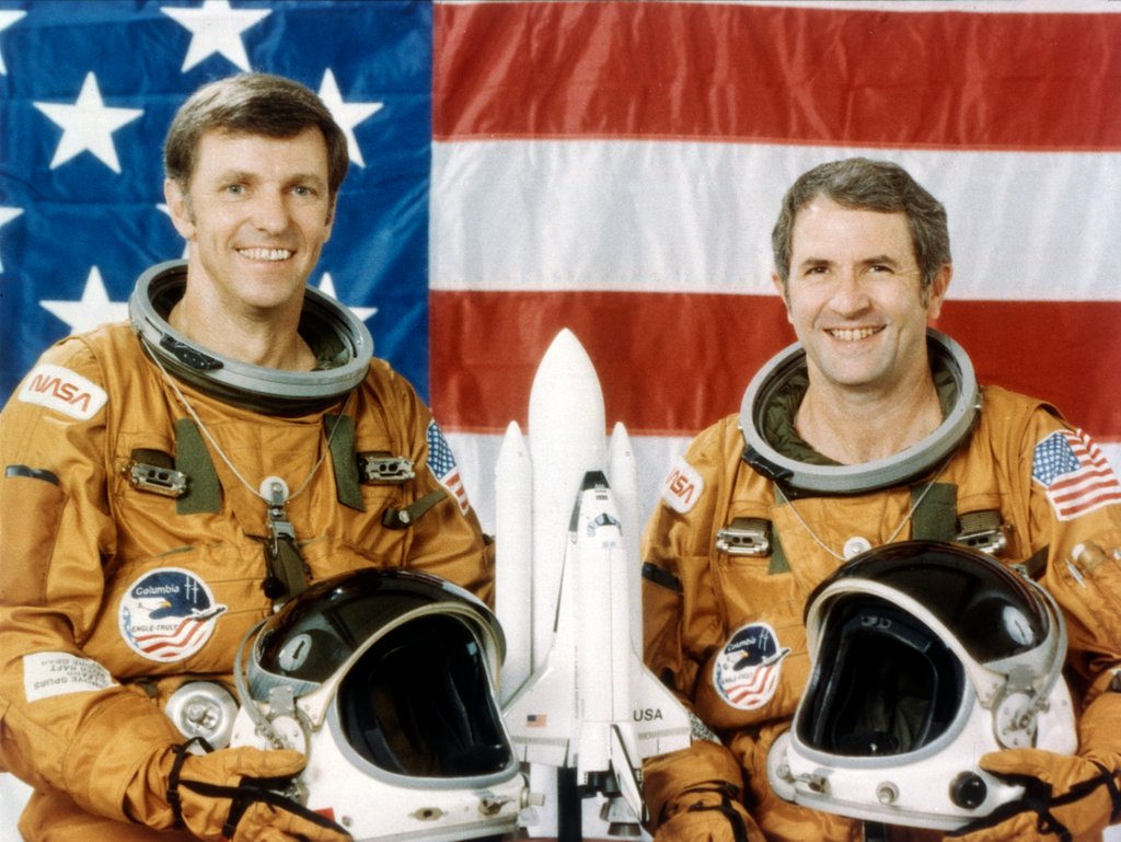 Detail of Astronauts Joe Engle and Richard Truly, second Space Shuttle flight, November 1981 by NASA