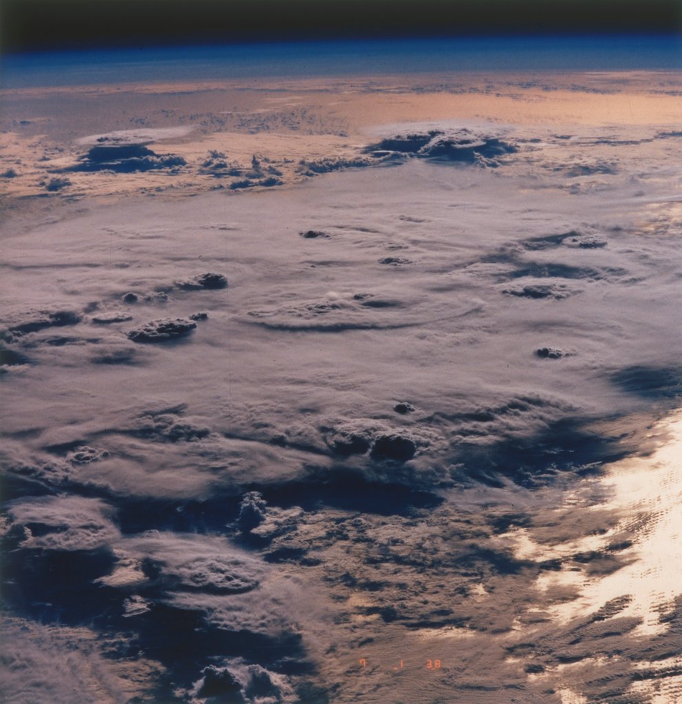 Detail of Earth from space - thunderstorm over the Pacific Ocean, c1980s by NASA