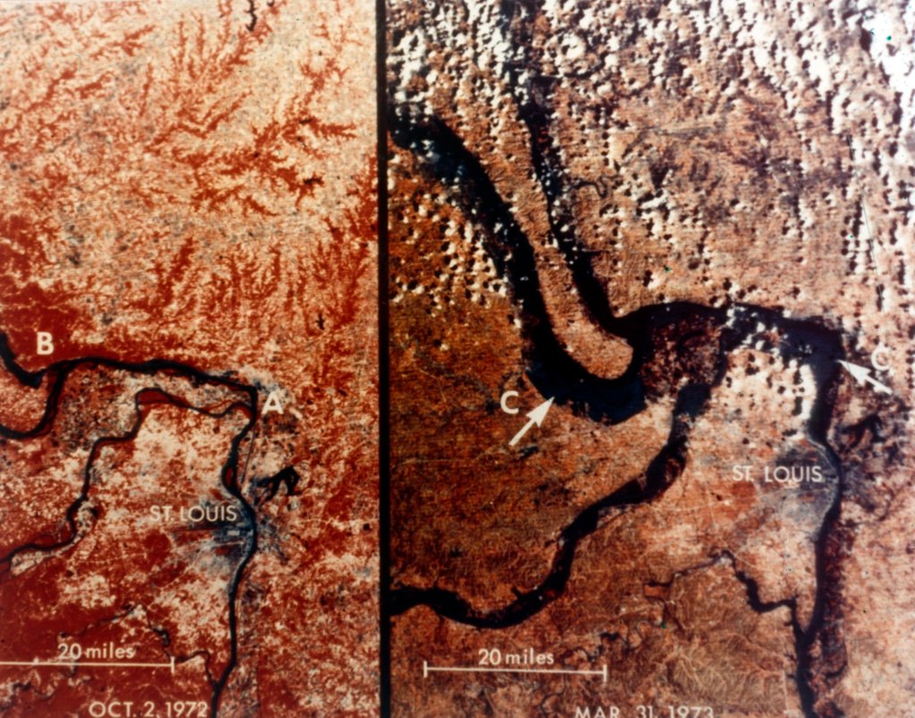 Detail of Earth from space - the Mississippi River and St Louis, USA, c1980s by NASA