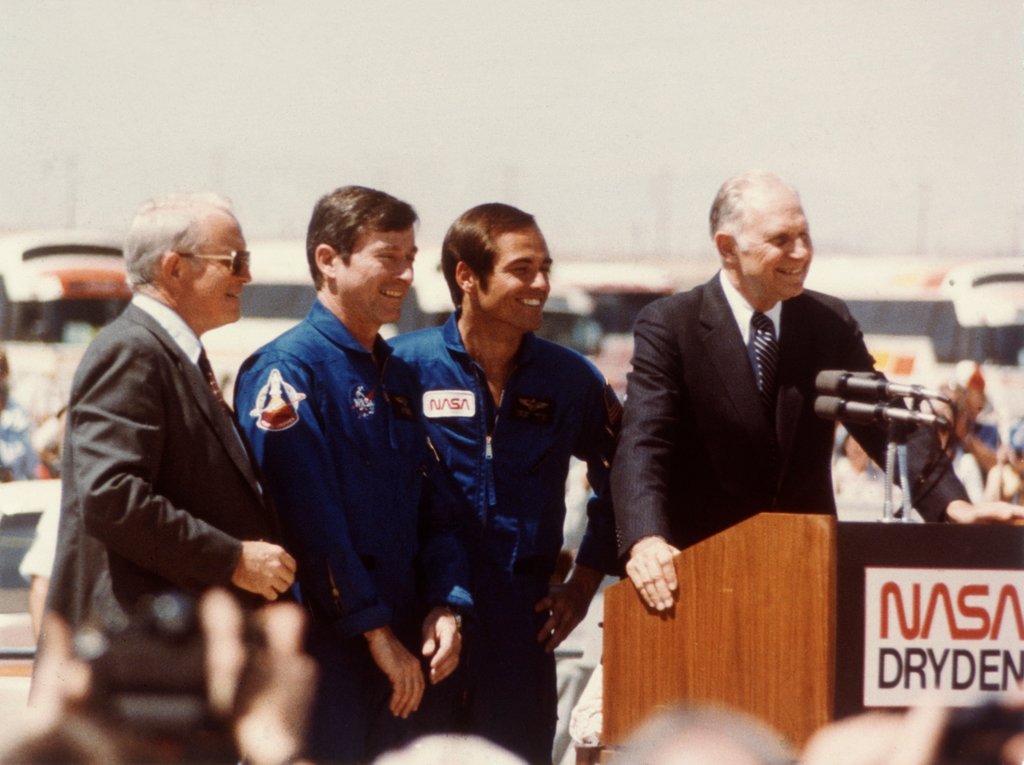 Detail of Astronauts John Young and Robert Crippen after landing, April 1981 by NASA