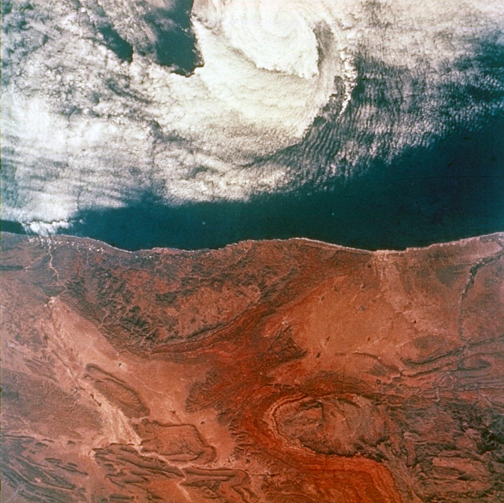 Detail of Earth from space - eye of a storm seen from Gemini 5, 1965 by NASA