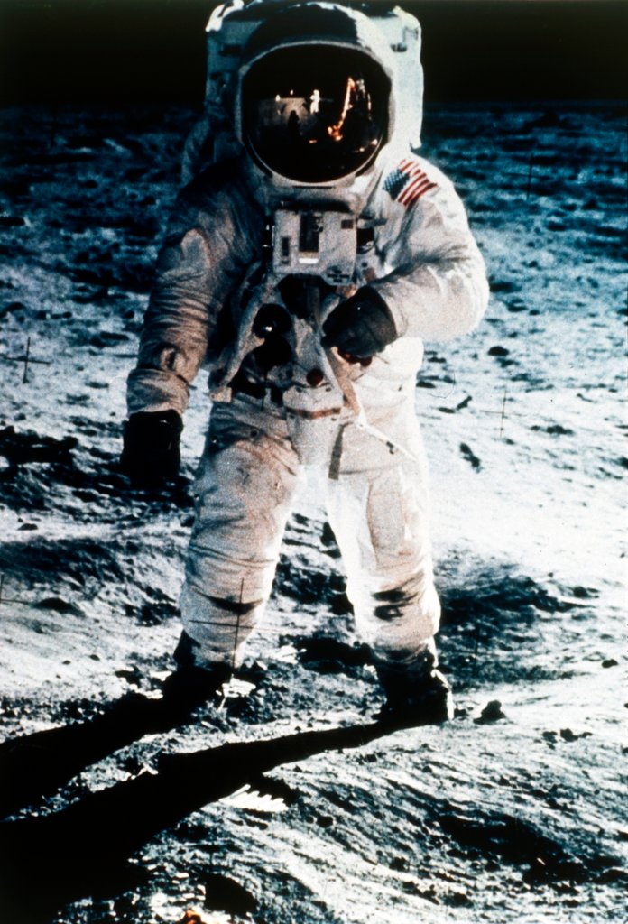 Detail of Buzz Aldrin on the Moon, Apollo II mission, July 1969 by Neil Armstrong
