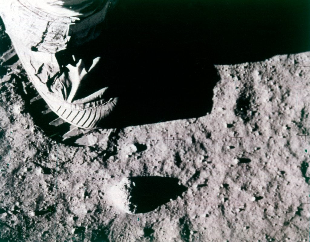 Detail of Buzz Aldrin's footprint on the Moon, Apollo 11 mission, July 1969 by Buzz Aldrin