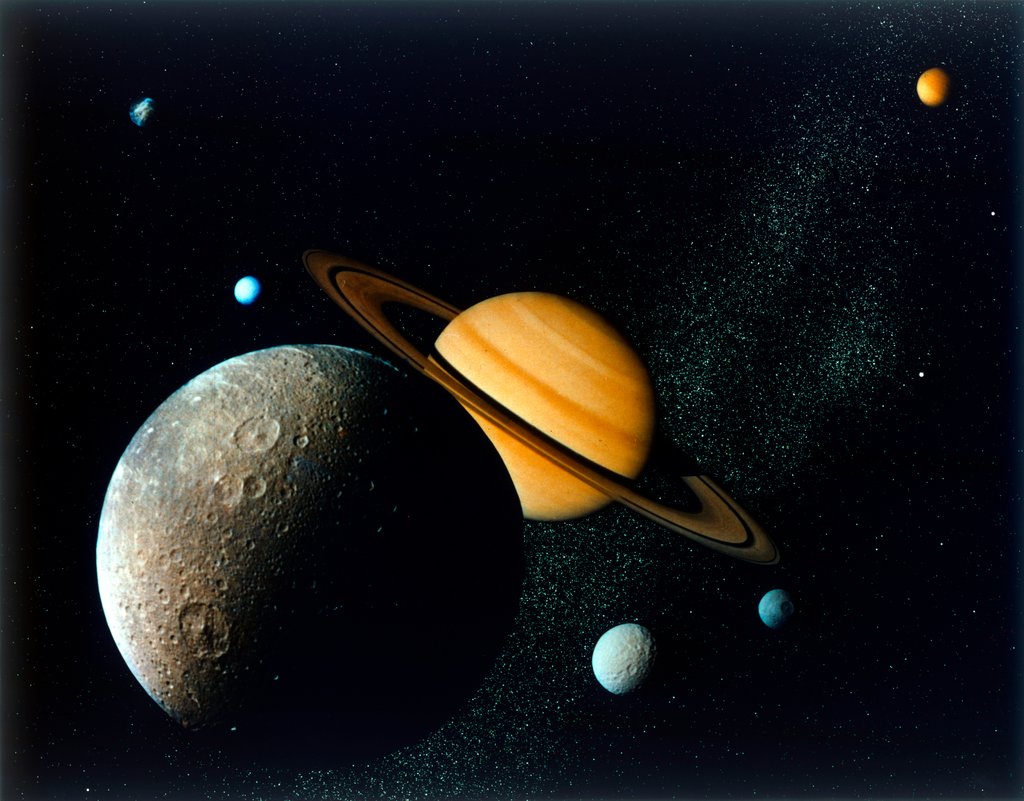 Detail of Saturnian System from Voyager 1, c1980s by NASA