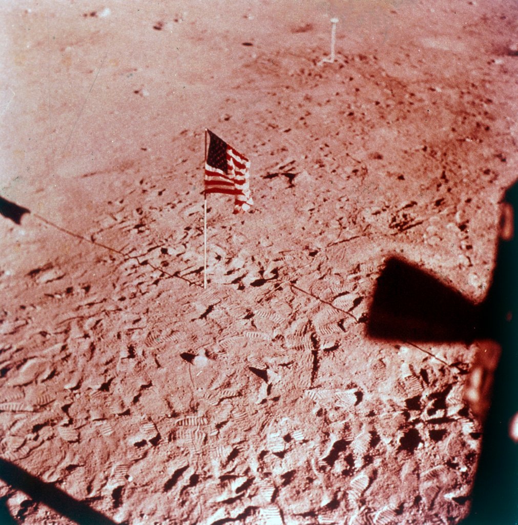 Detail of US flag on the Moon, Apollo 11 mission, July 1969 by Neil Armstrong