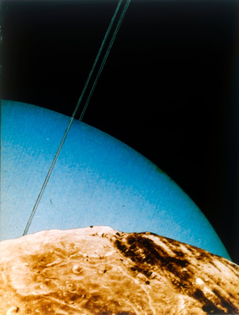 Detail of Uranus seen from Miranda, 1986 by NASA