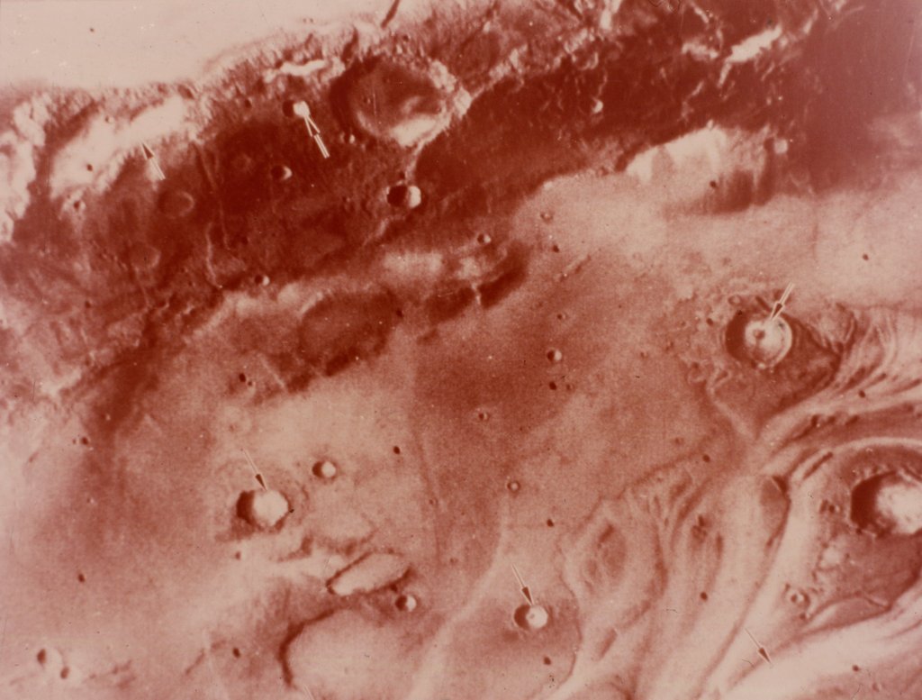 Detail of 'Fog'-filled craters, Mars by NASA