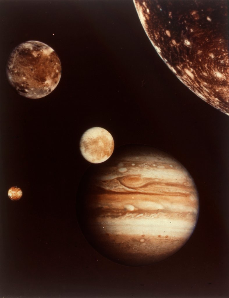 Detail of Colour composite of Jupiter and four moons by NASA