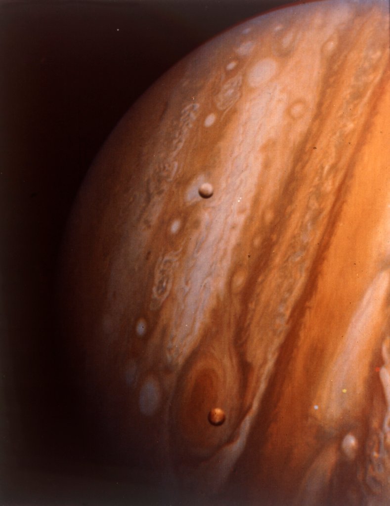 Jupiter, Io and Europa from 20 million kilometres by NASA