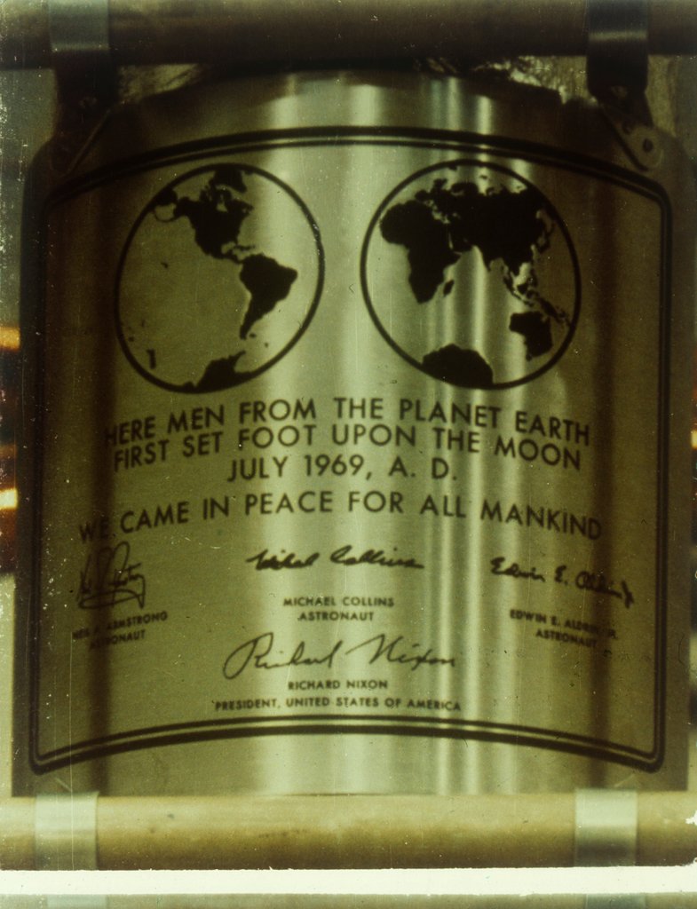 Detail of Plaque left on the Moon, Apollo II mission, July 1969 by NASA