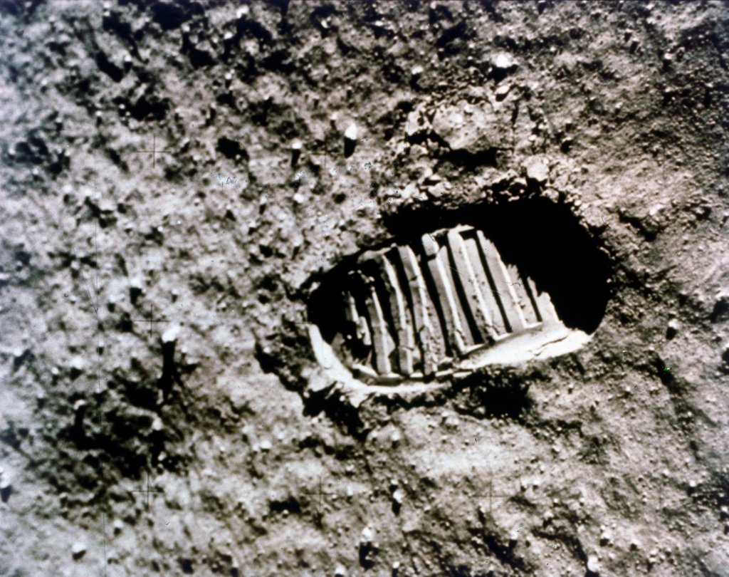Detail of The first footprint on the Moon', Apollo 11 mission, July 1969 by NASA