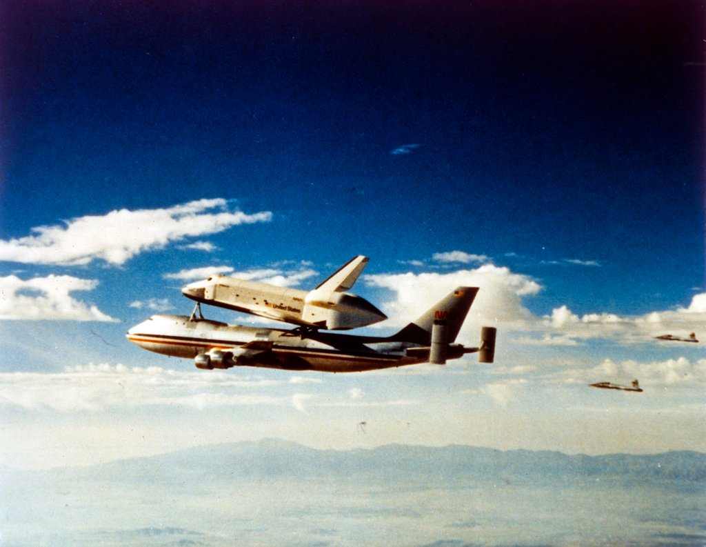 Detail of First Space Shuttle flight, 'Columbia' parting from carrier aircraft, April 1981 by NASA